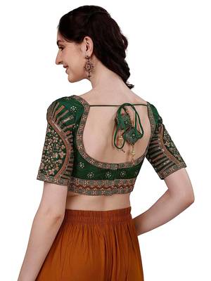 Bieth Women Floral Round Neck Zari Diamond Work Stitched Blouse (38+4InchMargin) 4