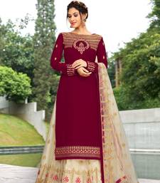 Women Maroon Faux Georgette  Embroidery Work Kurta Set With Dupatta main image 1