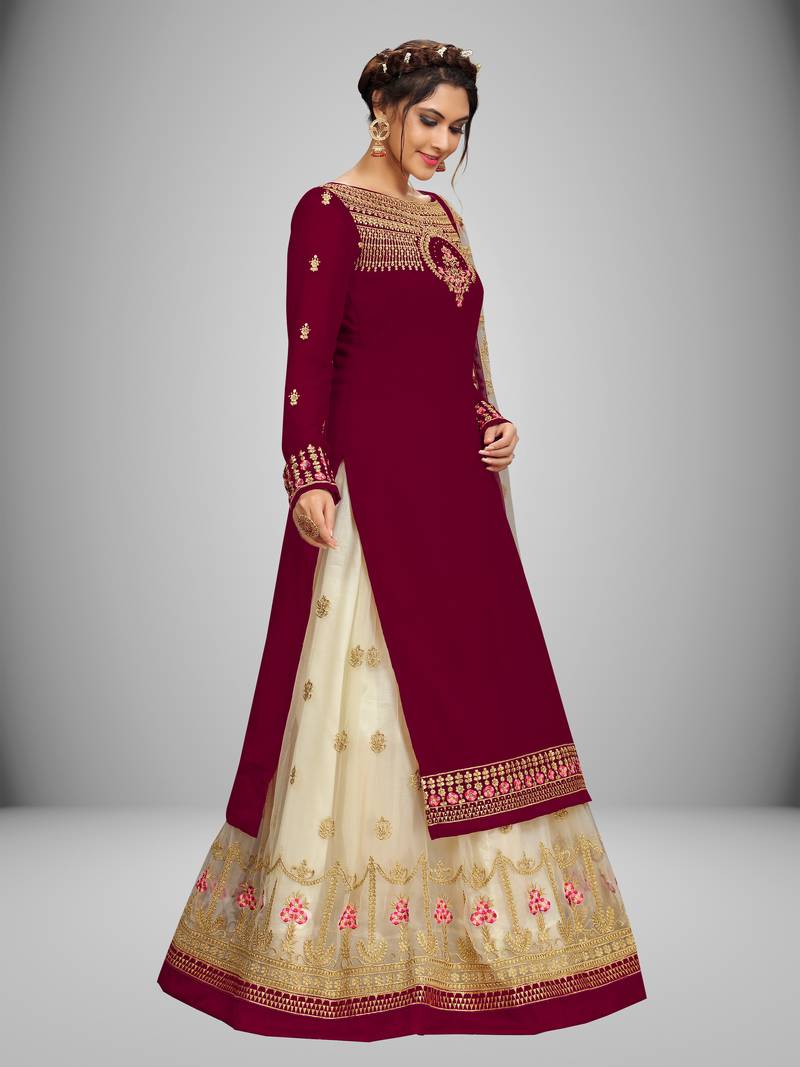 Fabulous Maroon Georgette Festive Pant Salwar Suit