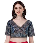 Bieth Women Floral Round Neck Zari Diamond Work Stitched Blouse (38+4InchMargin)