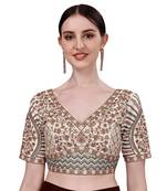 Bieth Women Floral Round Neck Zari Diamond Work Stitched Blouse (38+5InchMargin)