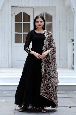 Black Fuax Blooming Embroidered gown with Dupatta 1