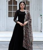 Black Fuax Blooming Embroidered gown with Dupatta
