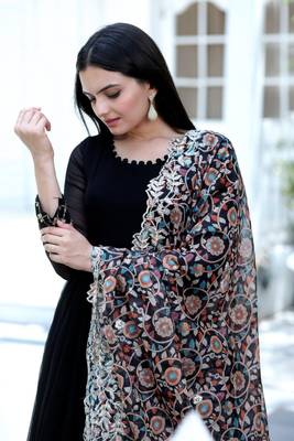 Black Fuax Blooming Embroidered gown with Dupatta 5