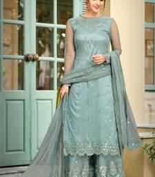 Sky Blue Net Embroidery Work Kurta Pant with Dupatta Salwar Suit Set