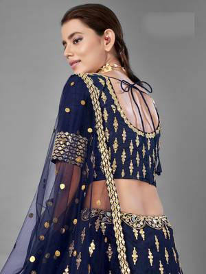 Glamorous Navy blue Zari and Sequins embroidered Dola silk semi stitched lehenga choli for wedding 6