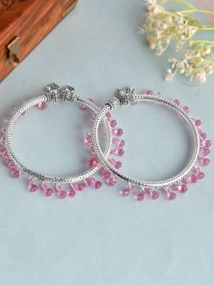 Pink beads drop kada anklet 1