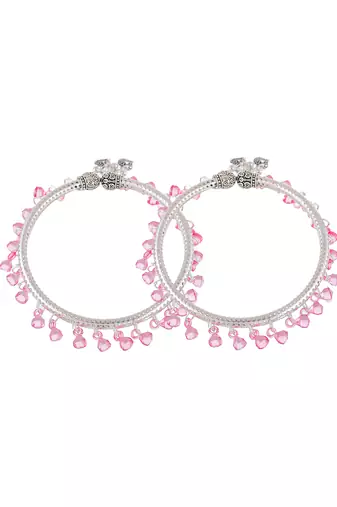 Pink beads drop kada anklet