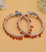 Orange drop silver plated kada anklets