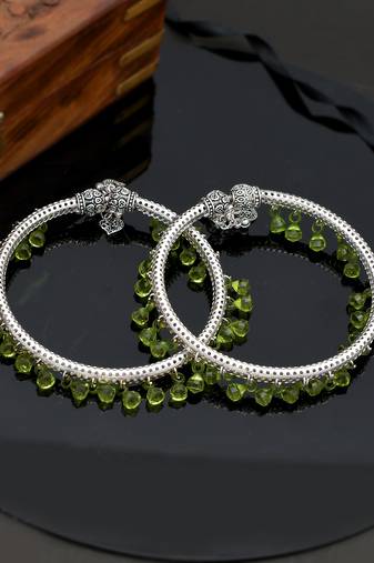 Silver plated stone beads kada anklet