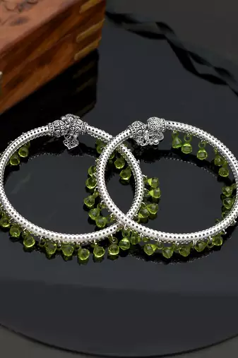 Silver plated stone beads kada anklet