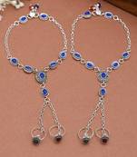 Oxidised silver anklet with chained double toe ring