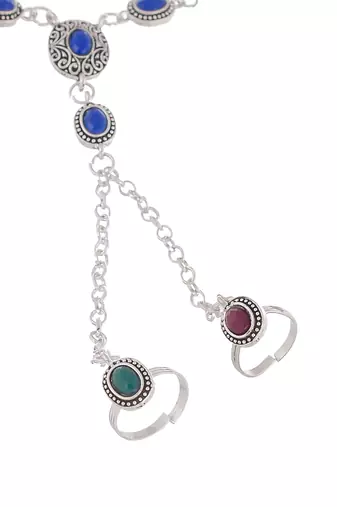 Oxidised silver anklet with chained double toe ring