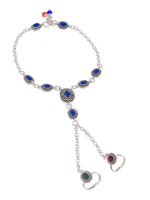 Oxidised silver anklet with chained double toe ring 4