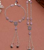 Oxidised silver plated anklet with chained double toe ring