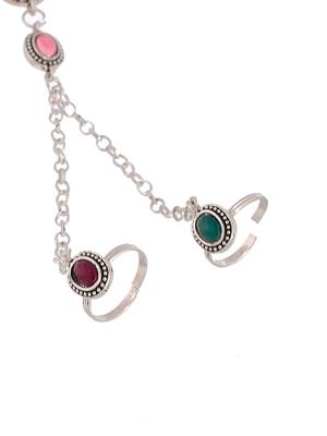 Oxidised silver plated anklet with chained double toe ring 3