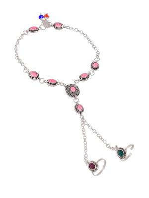 Oxidised silver plated anklet with chained double toe ring 4
