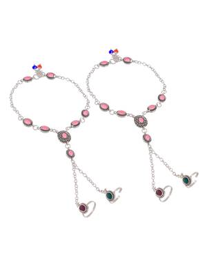 Oxidised silver plated anklet with chained double toe ring 5