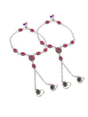 Traditional anklet with attached double toe rings 5