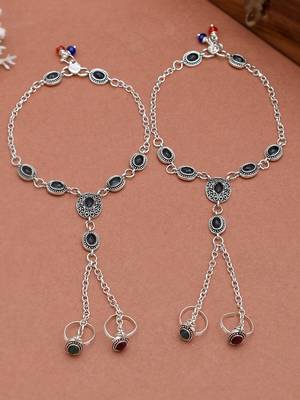 Oxidised silver chain anklet with toe rings 1