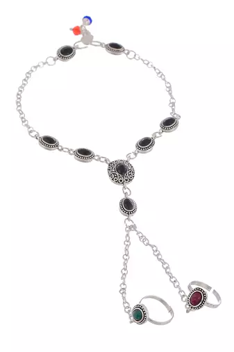 Oxidised silver chain anklet with toe rings