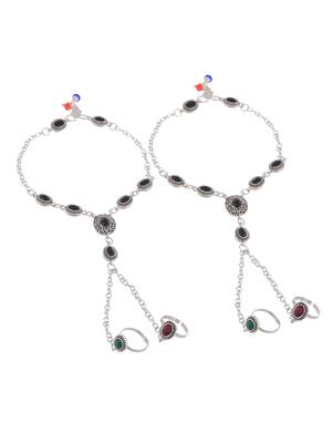 Oxidised silver chain anklet with toe rings 5