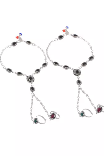Oxidised silver chain anklet with toe rings