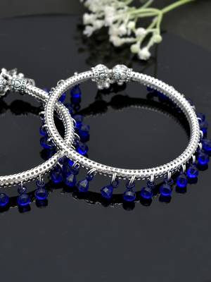 Blue beads drop silver plated anklet kada 1