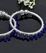 Blue beads drop silver plated anklet kada