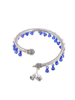 Blue beads drop silver plated anklet kada 3
