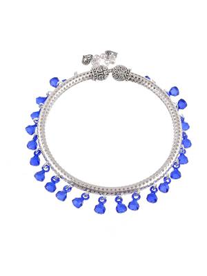 Blue beads drop silver plated anklet kada 4