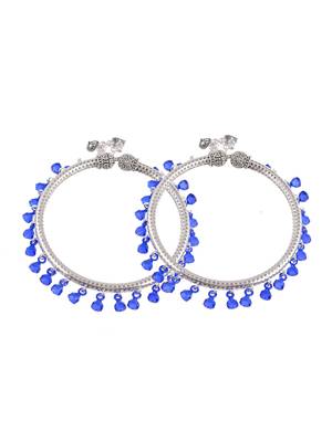 Blue beads drop silver plated anklet kada 5