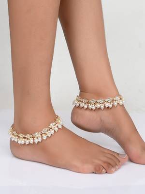 Gold plated kundan traditional ethnic payal for women 2