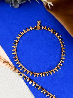 Gold toned multi stone studded chain anklet 1