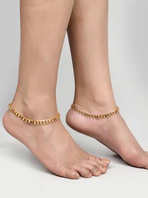 Gold toned multi stone studded chain anklet 2