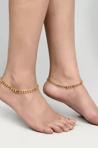 Gold toned multi stone studded chain anklet