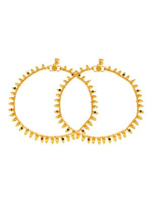 Gold toned multi stone studded chain anklet 4