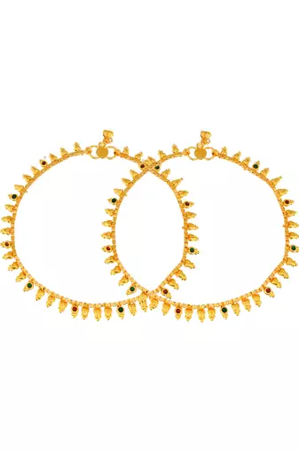 Gold toned multi stone studded chain anklet