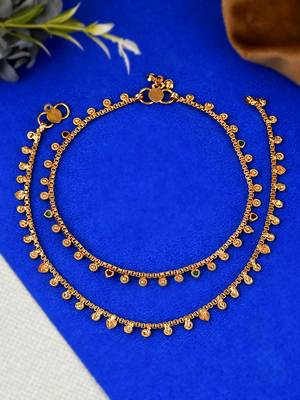 Gold plated multi stone studded chain ankle bracelet 1