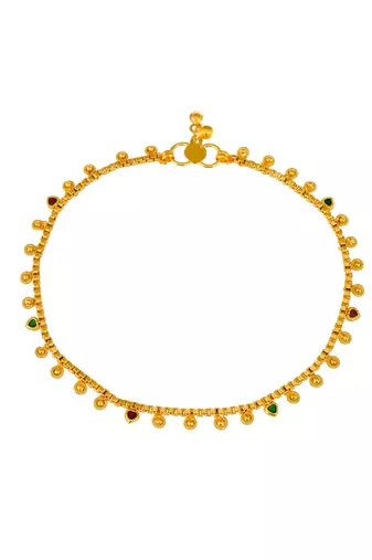 Gold plated multi stone studded chain ankle bracelet