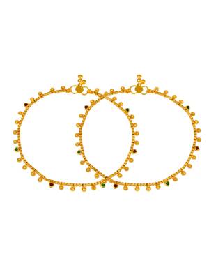 Gold plated multi stone studded chain ankle bracelet 4