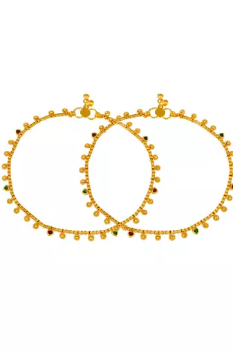 Gold plated multi stone studded chain ankle bracelet