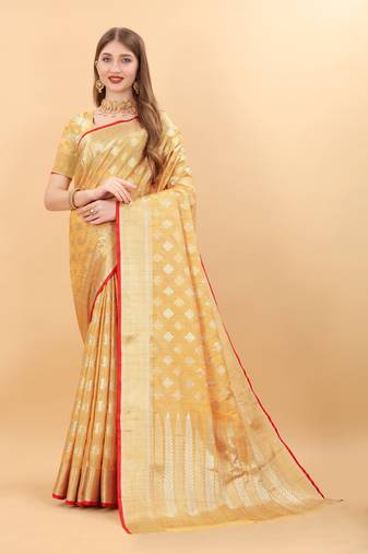 Gorgeous Looking Soft Magic Slub Silk Blend Saree With Rich Zari Pallu & Border