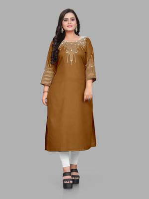 Fashion Kreza Cotton Slub Fabric with 3/4 Sleeves and Exquisite Embroidered Detailing on Neck and Sleeves 1