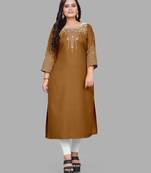 Fashion Kreza Cotton Slub Fabric with 3/4 Sleeves and Exquisite Embroidered Detailing on Neck and Sleeves