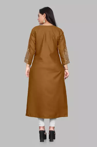Fashion Kreza Cotton Slub Fabric with 3/4 Sleeves and Exquisite Embroidered Detailing on Neck and Sleeves