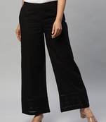 Flared cotton palazzo with applique detailing in hem(black).