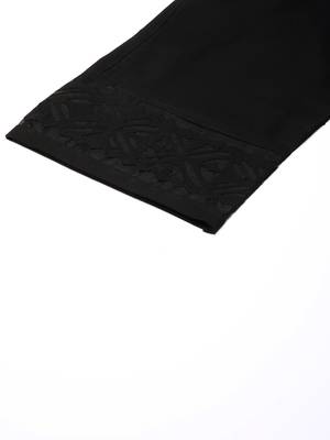 Flared cotton palazzo with applique detailing in hem(black). 5