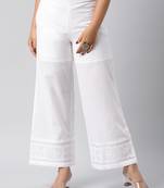 Flared cotton palazzo with applique detailing in hem(white).