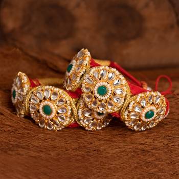 Sasha women set of 2 gold-plated  green kundan  thread rajasthani bridal pochi bangle 1